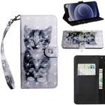 For iPhone 12 mini 3D Painting Pattern Coloured Drawing Horizontal Flip PU Leather Case with Holder & Card Slots & Wallet & Lanyard(Cat)