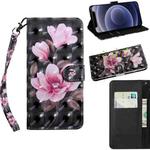 For iPhone 12 mini 3D Painting Pattern Coloured Drawing Horizontal Flip PU Leather Case with Holder & Card Slots & Wallet & Lanyard(Pink Flower)