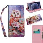 For iPhone 12 mini 3D Painting Pattern Coloured Drawing Horizontal Flip PU Leather Case with Holder & Card Slots & Wallet & Lanyard(Owl)