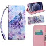 For iPhone 12 mini 3D Painting Pattern Coloured Drawing Horizontal Flip PU Leather Case with Holder & Card Slots & Wallet & Lanyard(Howling Wolf)