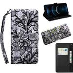 For iPhone 12 Pro Max 3D Painting Pattern Coloured Drawing Horizontal Flip PU Leather Case with Holder & Card Slots & Wallet & Lanyard(Black Lace)