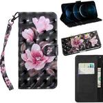 For iPhone 12 Pro Max 3D Painting Pattern Coloured Drawing Horizontal Flip PU Leather Case with Holder & Card Slots & Wallet & Lanyard(Pink Flower)
