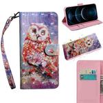 For iPhone 12 Pro Max 3D Painting Pattern Coloured Drawing Horizontal Flip PU Leather Case with Holder & Card Slots & Wallet & Lanyard(Owl)