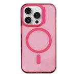 For iPhone 15 Pro Max MagSafe Colorful Wavy Circle PC Hybrid TPU Phone Case(Rose Red)