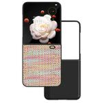 For Honor Magic V Flip Black Frame Color Lattice Texture PU Phone Case(Pink)