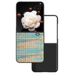 For Honor Magic V Flip Black Frame Color Lattice Texture PU Phone Case(Blue)