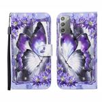 For Samsung Galaxy Note20 3D Painted Pattern Horizontal Flip Leather Case with Holder & Wallet & Card slot & Lanyard(Purple Flower Butterfly)