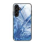 For Samsung Galaxy S24 FE 5G Marble Pattern Glass Protective Phone Case(Blue Ocean)