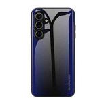 For Samsung Galaxy S24 FE 5G Texture Gradient Glass TPU Phone Case(Dark Blue)