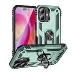 For iPhone 16 Shockproof TPU Hybrid PC Phone Case with Holder(Dark Green)