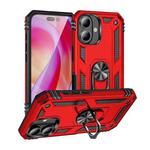 For iPhone 16 Plus Shockproof TPU Hybrid PC Phone Case with Holder(Red)