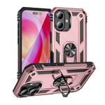 For iPhone 16 Plus Shockproof TPU Hybrid PC Phone Case with Holder(Rose Gold)