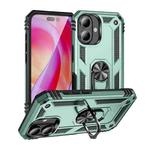 For iPhone 16 Plus Shockproof TPU Hybrid PC Phone Case with Holder(Dark Green)