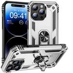 For iPhone 16 Pro Shockproof TPU Hybrid PC Phone Case with Holder(Silver)