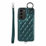 For Samsung Galaxy S23+ 5G Rhombic Texture Card Bag Phone Case with Short Lanyard(Green)