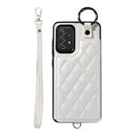 For Samsung Galaxy A52 4G / 5G / A52s Rhombic Texture Card Bag Phone Case with Short Lanyard(White)