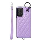 For Samsung Galaxy A52 4G / 5G / A52s Rhombic Texture Card Bag Phone Case with Short Lanyard(Purple)