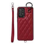 For Samsung Galaxy A52 4G / 5G / A52s Rhombic Texture Card Bag Phone Case with Short Lanyard(Wine Red)