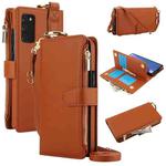 For Samsung Galaxy Note20 Crossbody Ring Multifunctional Wallet Leather Phone Case(Brown)