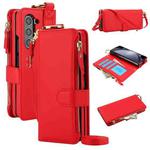 For Samsung Galaxy Z Fold6 Crossbody Ring Multifunctional Wallet Fold Leather Phone Case(Red)