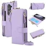 For Samsung Galaxy Z Fold6 Crossbody Ring Multifunctional Wallet Fold Leather Phone Case(Purple)