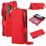 For Samsung Galaxy Z Fold5 Crossbody Ring Multifunctional Wallet Fold Leather Phone Case(Red)