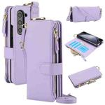 For Samsung Galaxy Z Fold5 Crossbody Ring Multifunctional Wallet Fold Leather Phone Case(Purple)