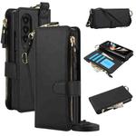 For Samsung Galaxy Z Fold4 Crossbody Ring Multifunctional Wallet Fold Leather Phone Case(Black)