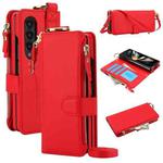 For Samsung Galaxy Z Fold4 Crossbody Ring Multifunctional Wallet Fold Leather Phone Case(Red)