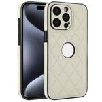 For iPhone 15 Pro Rhombic Leather Back Cover Phone Case(White)