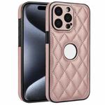 For iPhone 15 Pro Rhombic Leather Back Cover Phone Case(Rose Gold)