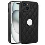 For iPhone 15 Plus Rhombic Leather Back Cover Phone Case(Black)