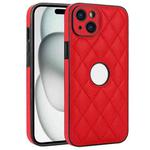For iPhone 15 Plus Rhombic Leather Back Cover Phone Case(Red)