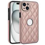 For iPhone 15 Plus Rhombic Leather Back Cover Phone Case(Rose Gold)