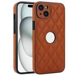 For iPhone 15 Plus Rhombic Leather Back Cover Phone Case(Brown)