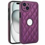 For iPhone 15 Rhombic Leather Back Cover Phone Case(Dark Purple)