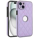 For iPhone 15 Rhombic Leather Back Cover Phone Case(Purple)