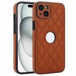 For iPhone 15 Rhombic Leather Back Cover Phone Case(Brown)