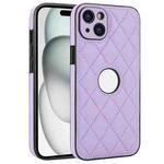 For iPhone 14 Rhombic Leather Back Cover Phone Case(Purple)