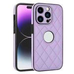 For iPhone 14 Pro Rhombic Leather Back Cover Phone Case(Purple)