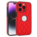 For iPhone 14 Pro Max Rhombic Leather Back Cover Phone Case(Red)