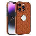 For iPhone 14 Pro Max Rhombic Leather Back Cover Phone Case(Brown)