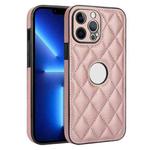 For iPhone 13 Pro Max Rhombic Leather Back Cover Phone Case(Rose Gold)