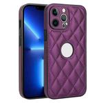 For iPhone 13 Pro Max Rhombic Leather Back Cover Phone Case(Dark Purple)