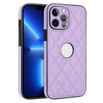 For iPhone 13 Pro Max Rhombic Leather Back Cover Phone Case(Purple)