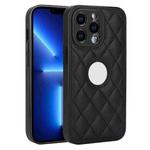 For iPhone 13 Pro Rhombic Leather Back Cover Phone Case(Black)