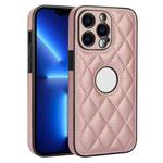 For iPhone 13 Pro Rhombic Leather Back Cover Phone Case(Rose Gold)