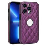 For iPhone 13 Pro Rhombic Leather Back Cover Phone Case(Dark Purple)