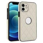 For iPhone 12 Rhombic Leather Back Cover Phone Case(White)