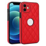 For iPhone 12 Rhombic Leather Back Cover Phone Case(Red)